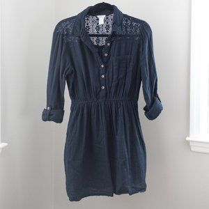 Navy quarter sleeve button down dress